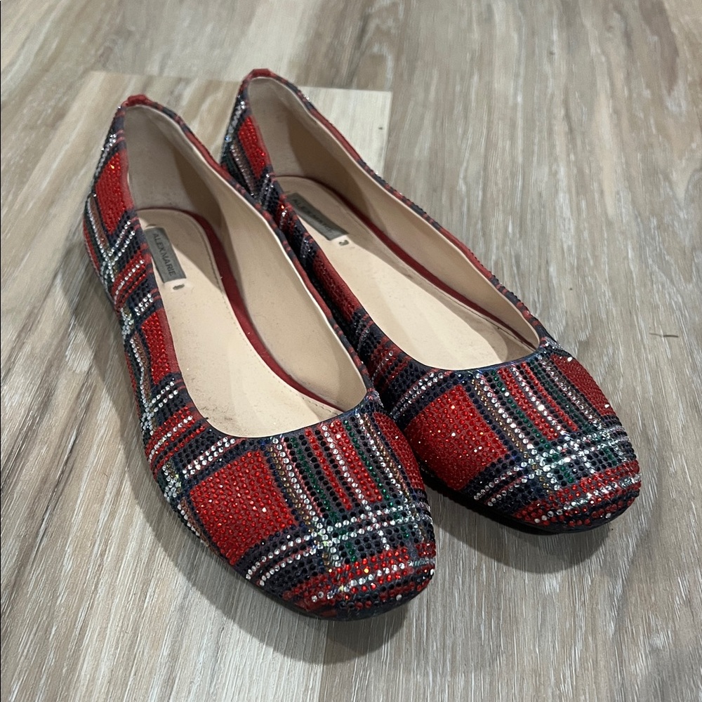 Alex Marie Red Plaid rhinestone Flats